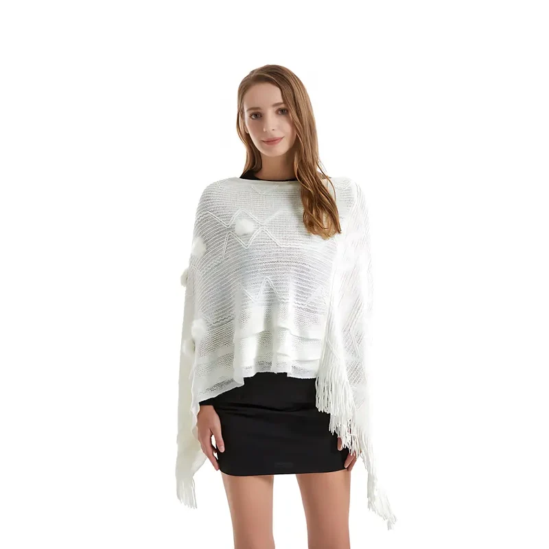 Poncho laine femme à longue frange