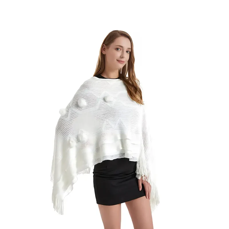 Poncho laine femme à longue frange