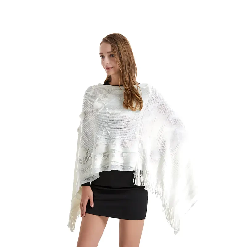 Poncho laine femme à longue frange