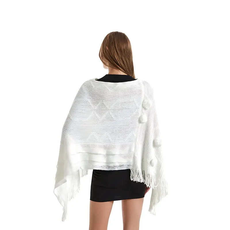 Poncho laine femme à longue frange