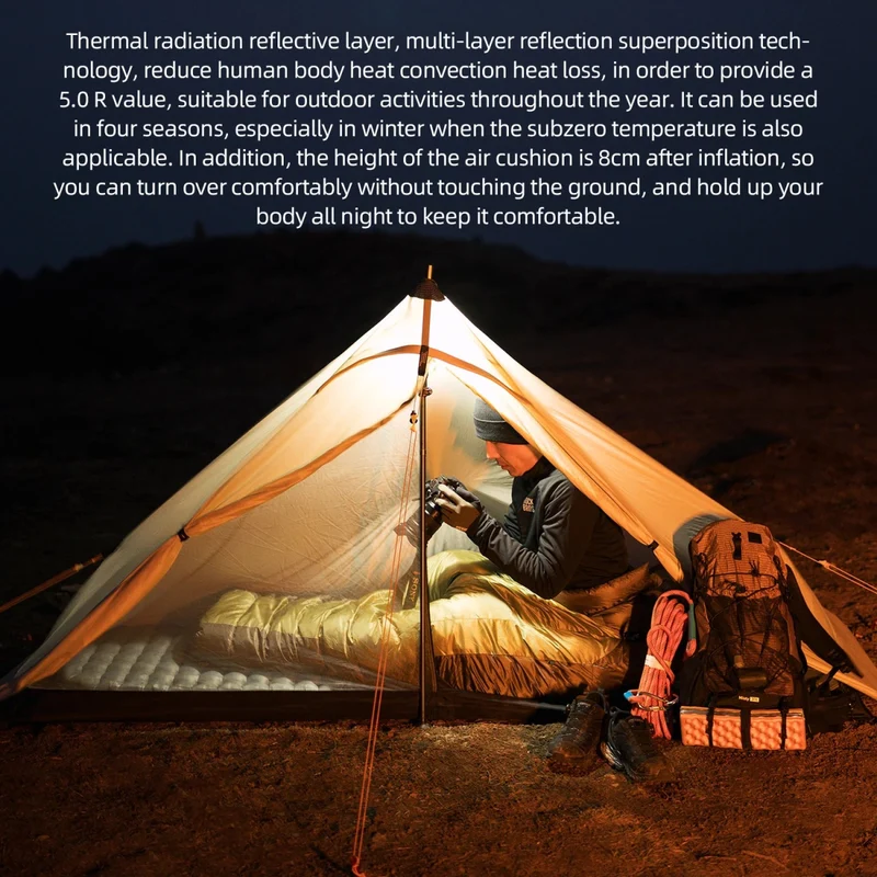 Matelas gonflable ultra-léger pour le bivouac et camping R-Value 5.0 confort -10°C à partir de 490g "Qunature - 600084"