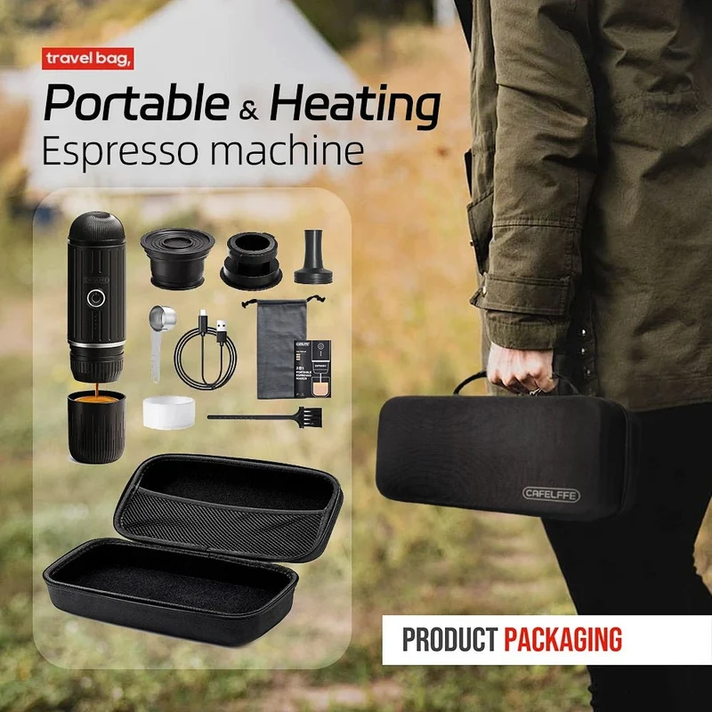 Machine à expresso portable électrique sans fil 19 bars pour le camping, la randonnée et les voyages van-life "Cafelffe - ME2218"