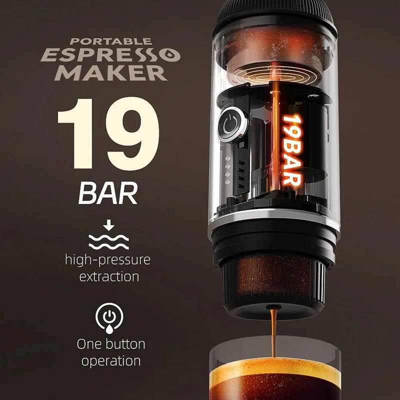 Machine à expresso portable électrique sans fil 19 bars pour le camping, la randonnée et les voyages van-life "Cafelffe - ME2218"