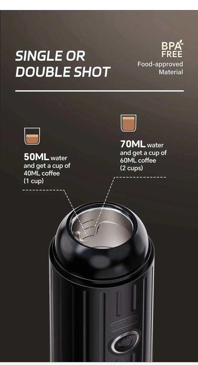 Machine à expresso portable électrique sans fil 19 bars pour le camping, la randonnée et les voyages van-life "Cafelffe - ME2218"
