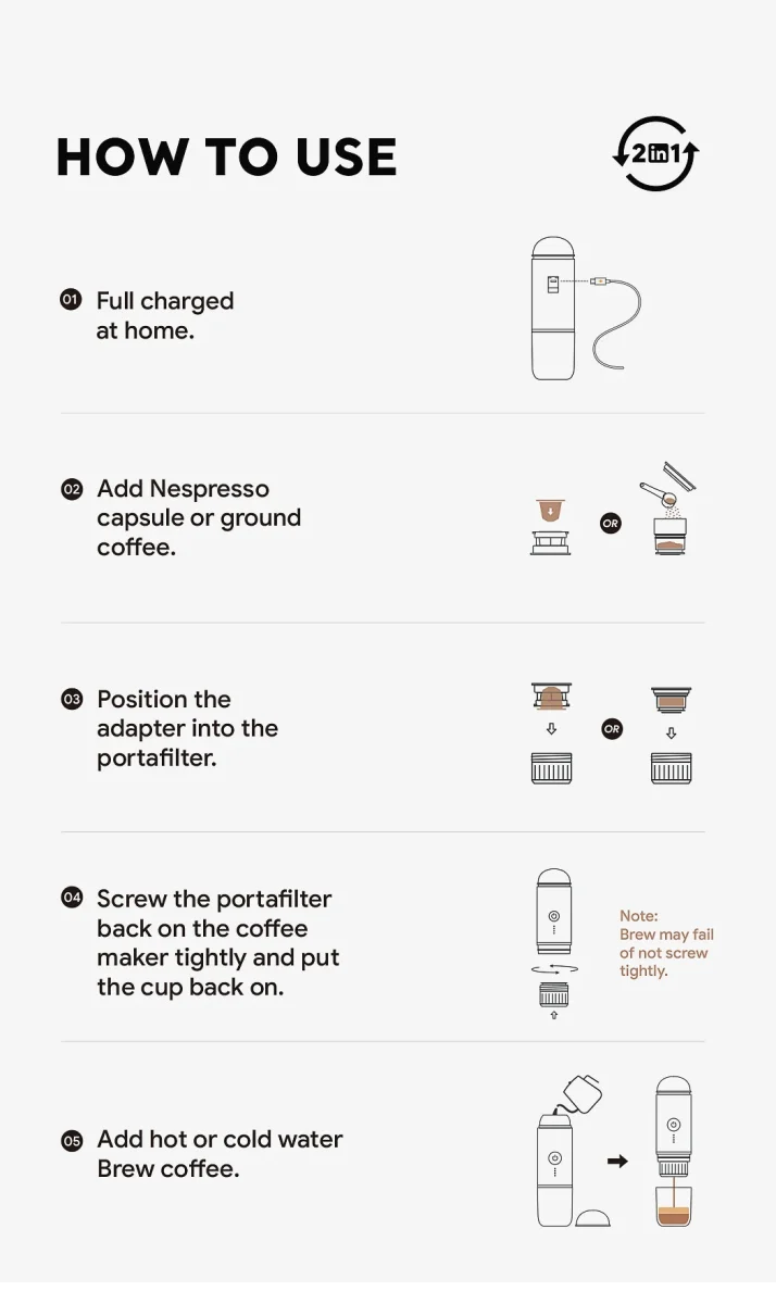 Machine à expresso portable électrique sans fil 19 bars pour le camping, la randonnée et les voyages van-life "Cafelffe - ME2218"
