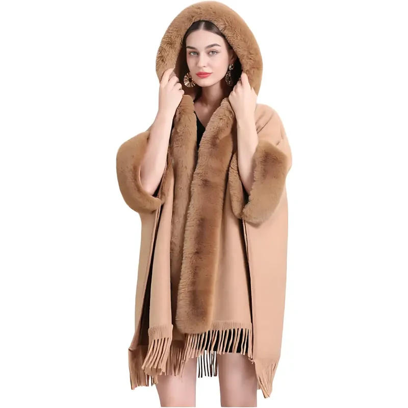 Poncho laine capuche femme