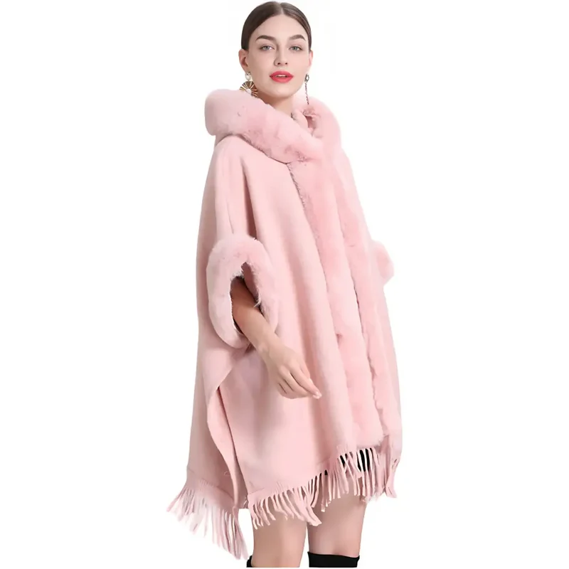 Poncho laine capuche femme
