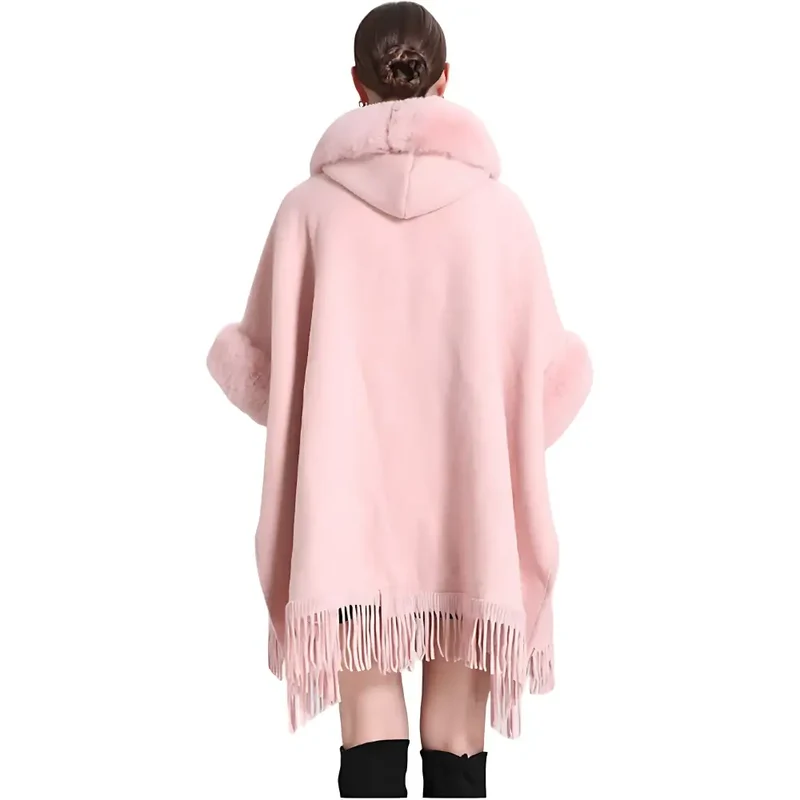 Poncho laine capuche femme