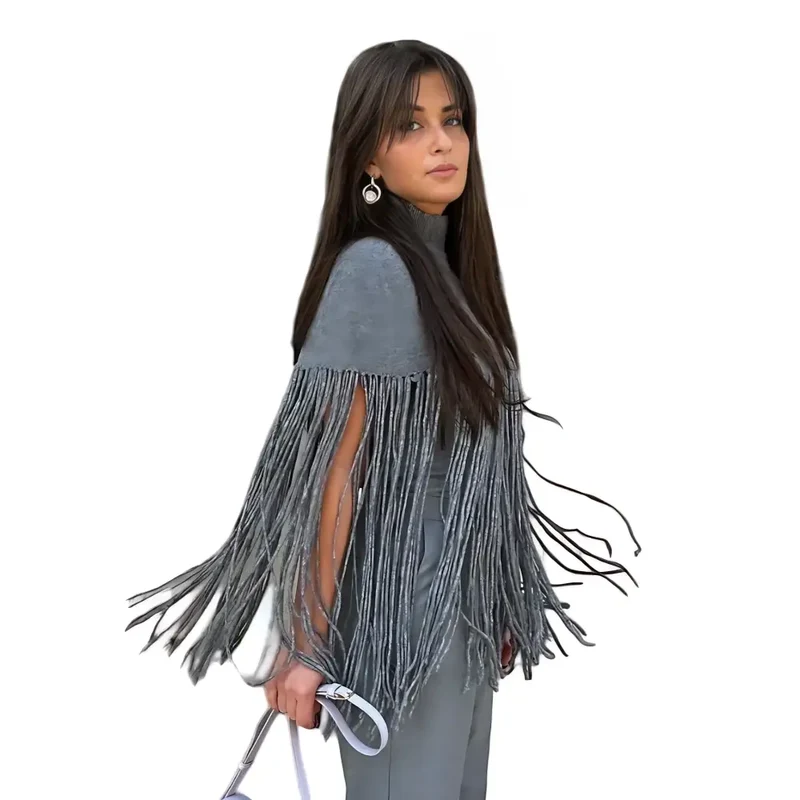 Poncho frange femme