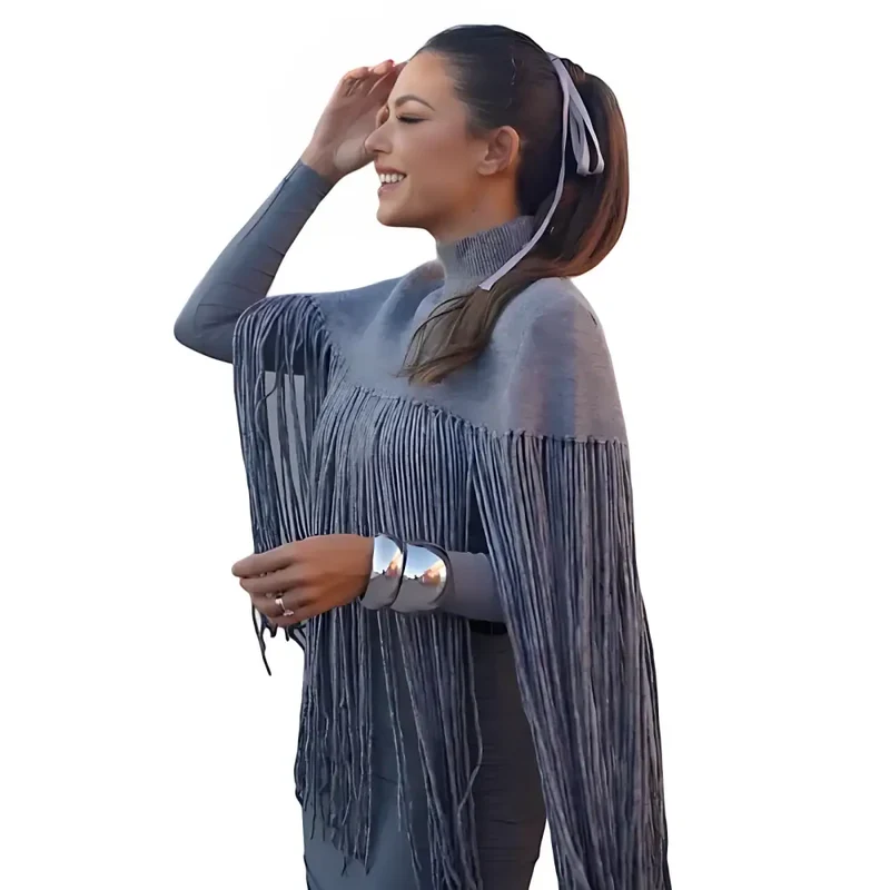 Poncho frange femme