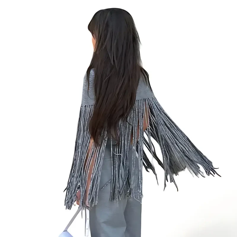 Poncho frange femme
