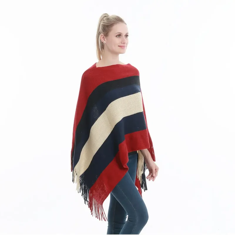 Manteau poncho femme rouge