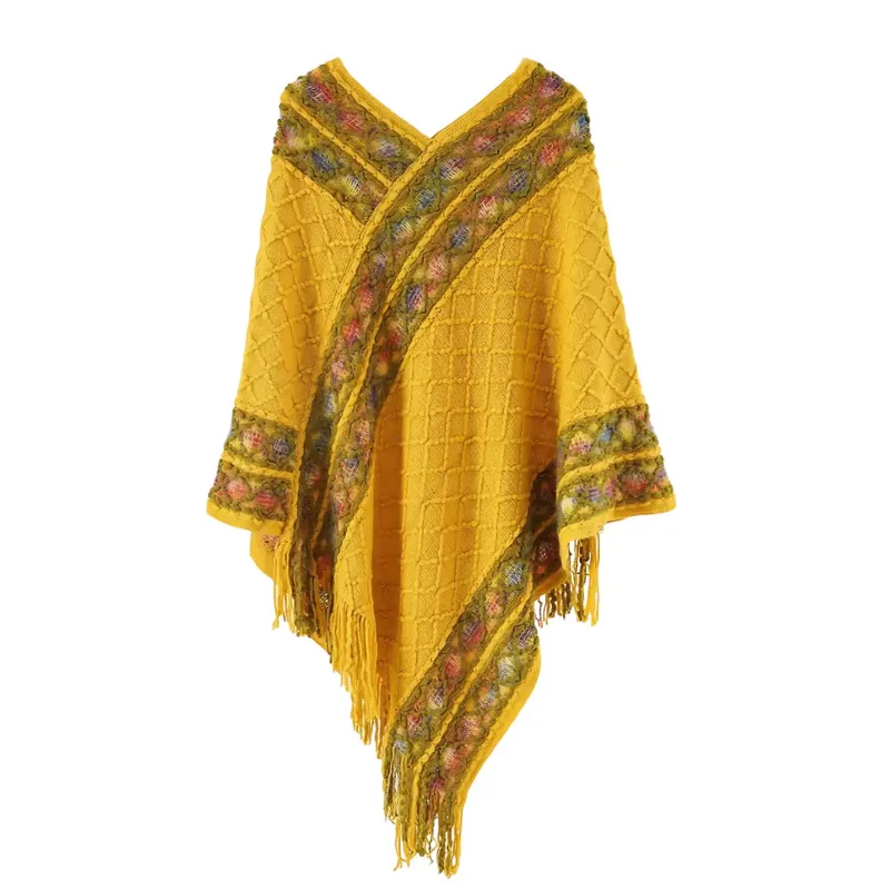 Poncho femme jaune