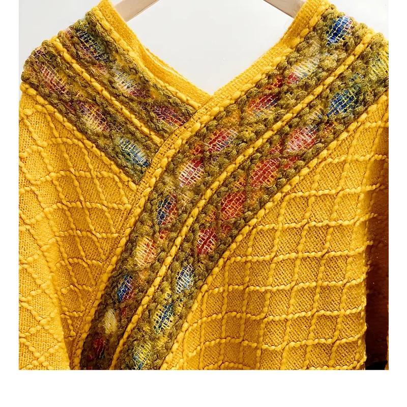 Poncho femme jaune