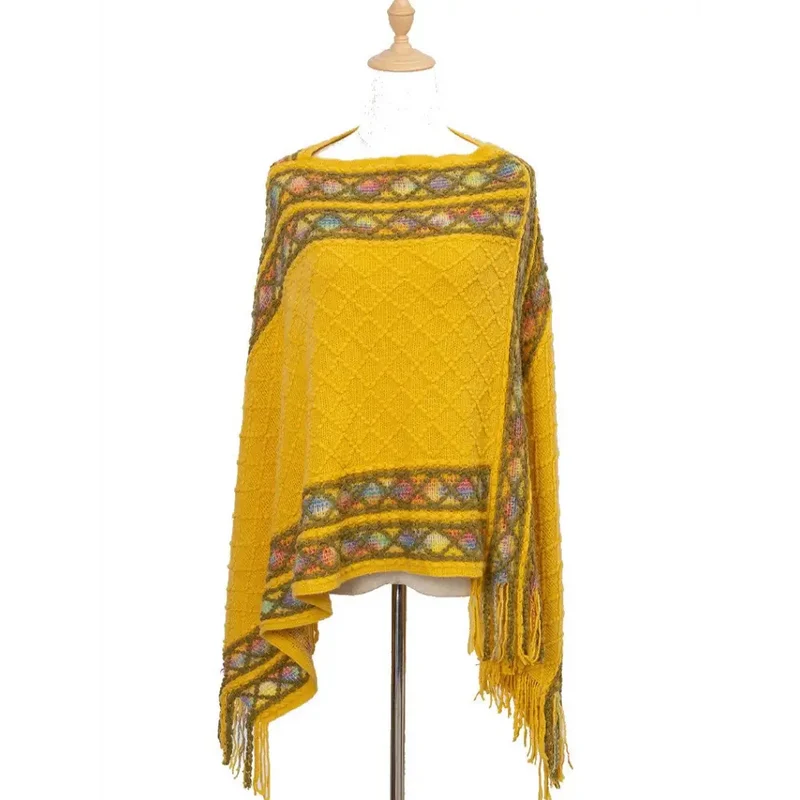 Poncho femme jaune