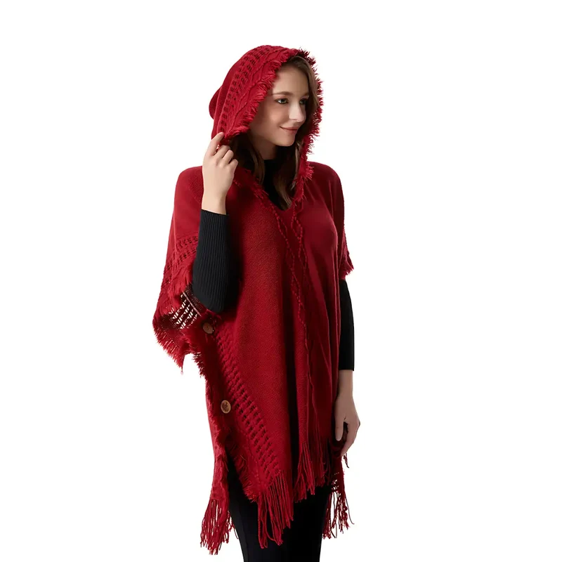 Poncho femme avec capuche laine