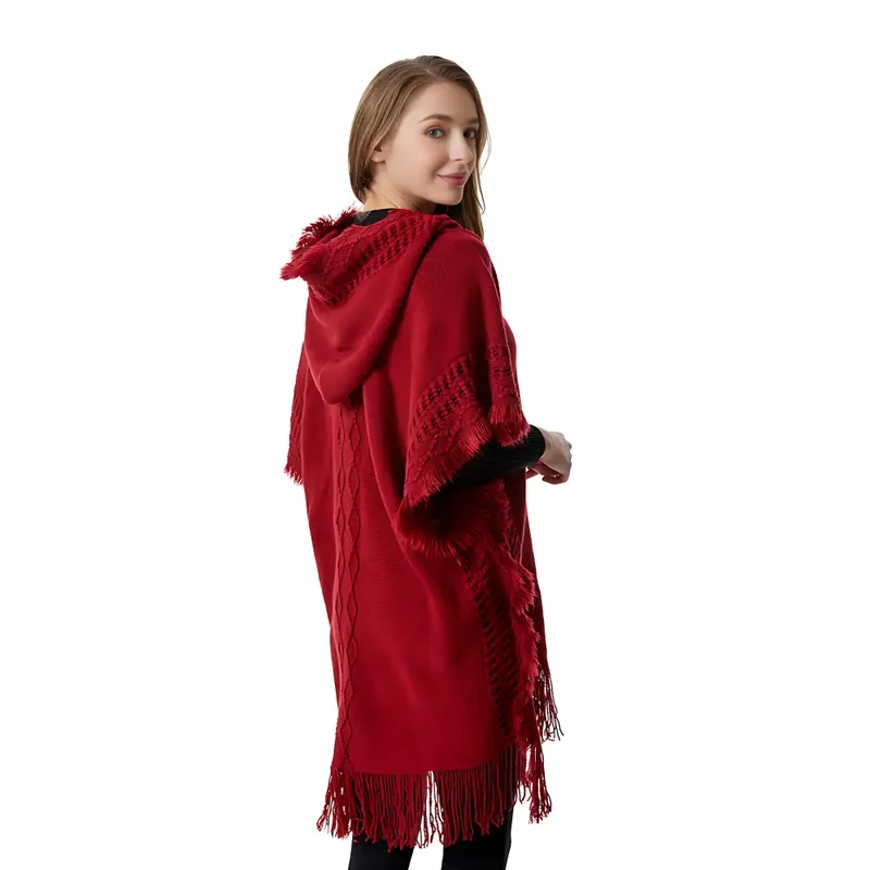 Poncho femme avec capuche laine