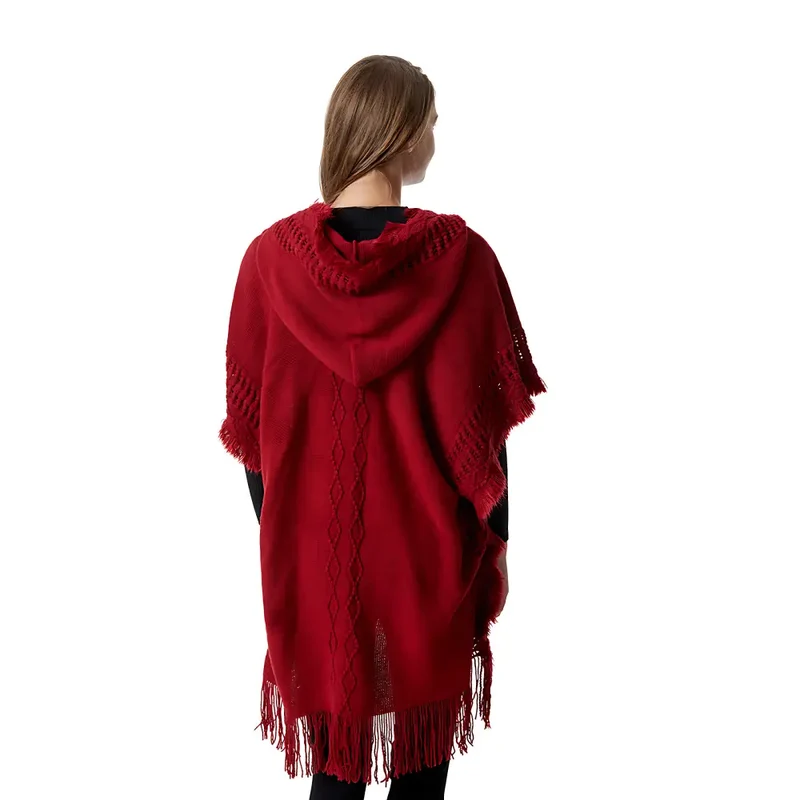 Poncho femme avec capuche laine