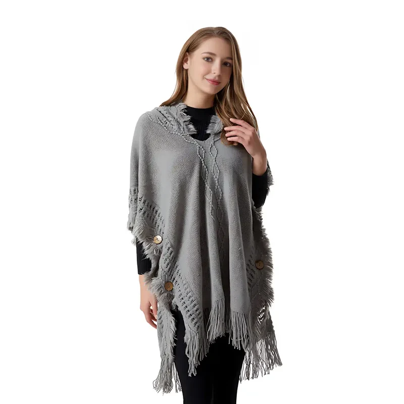 Poncho femme avec capuche laine