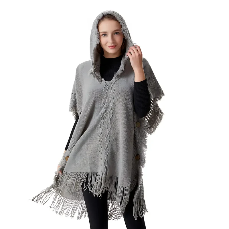 Poncho femme avec capuche laine