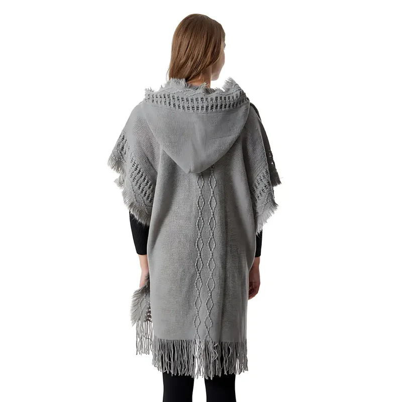 Poncho femme avec capuche laine