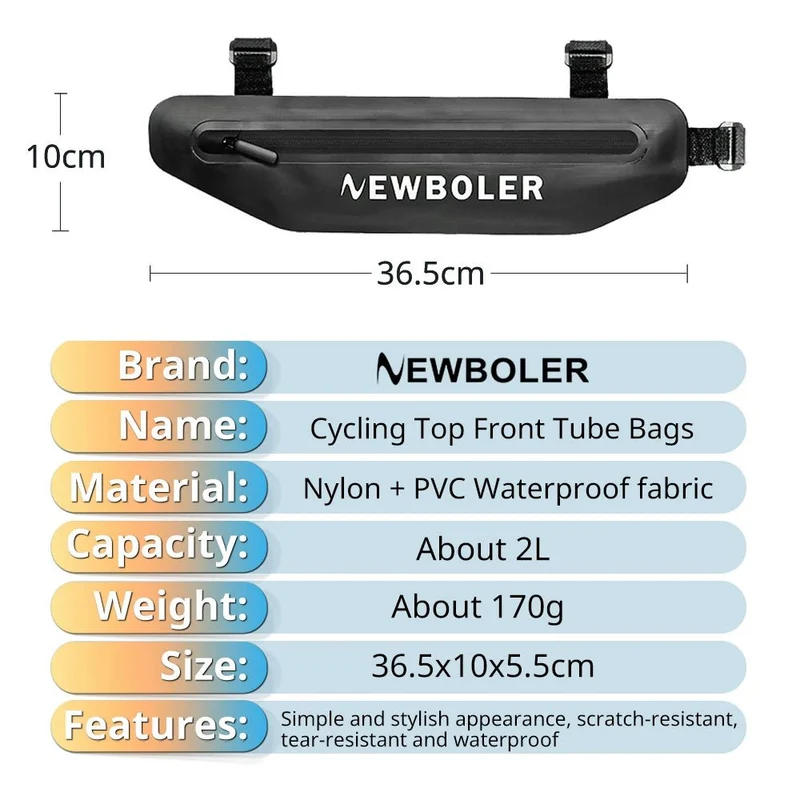Sacoche triangulaire pour cadre de vélo 100% imperméable "NEWBOLER - PAC052 / BAG603"