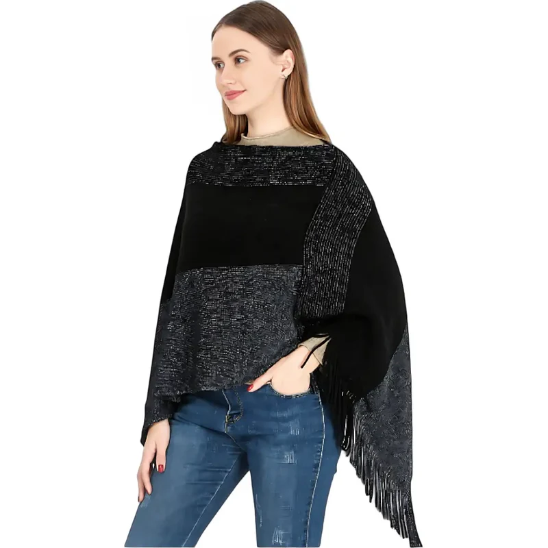 Poncho femme noir pas cher