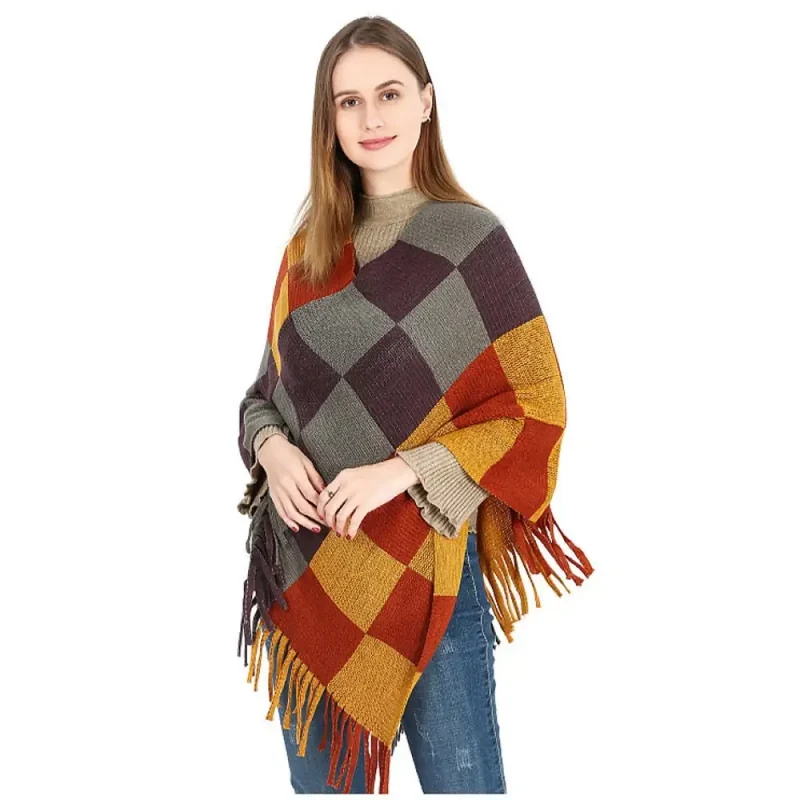 Poncho femme noir en laine