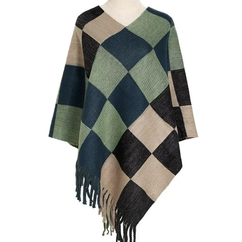 Poncho femme noir en laine
