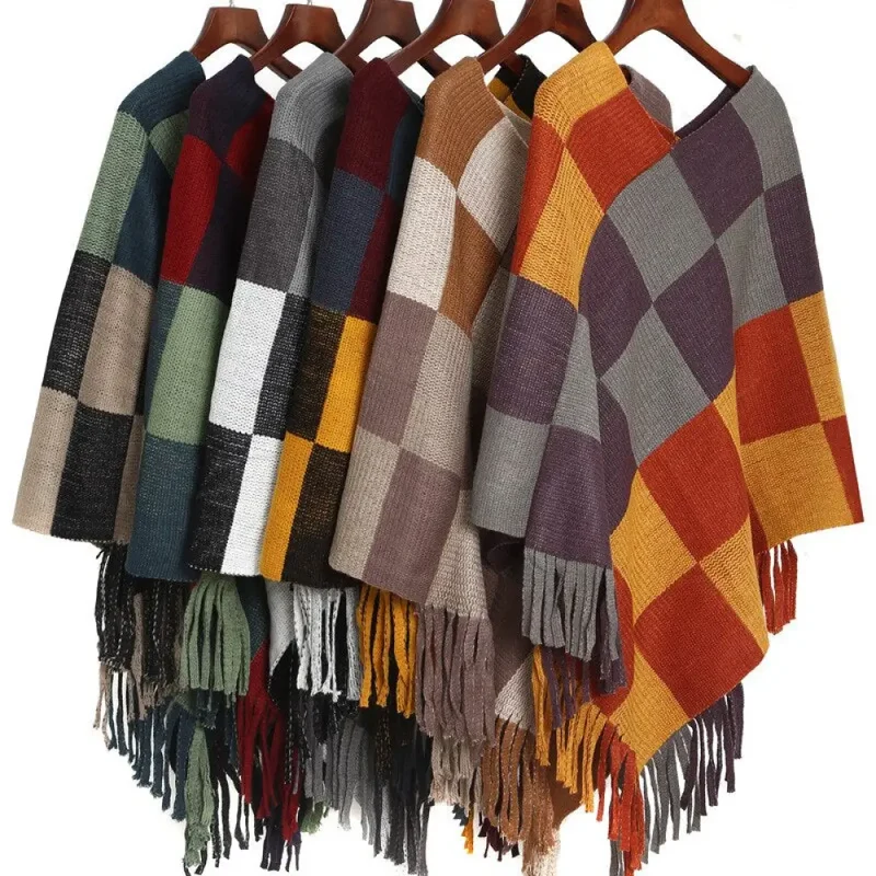 Poncho femme noir en laine