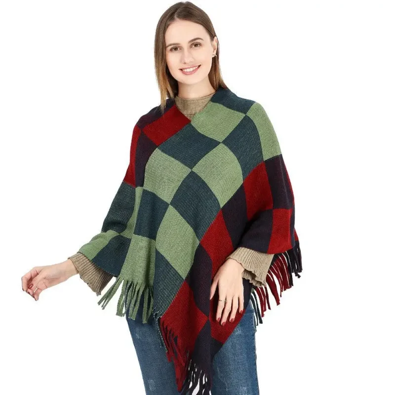 Poncho femme noir en laine