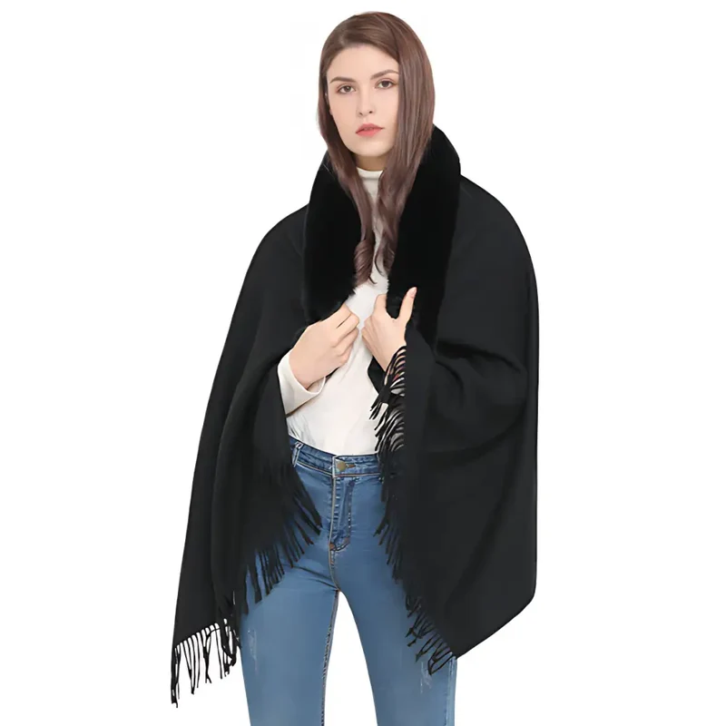 Poncho femme hiver noir