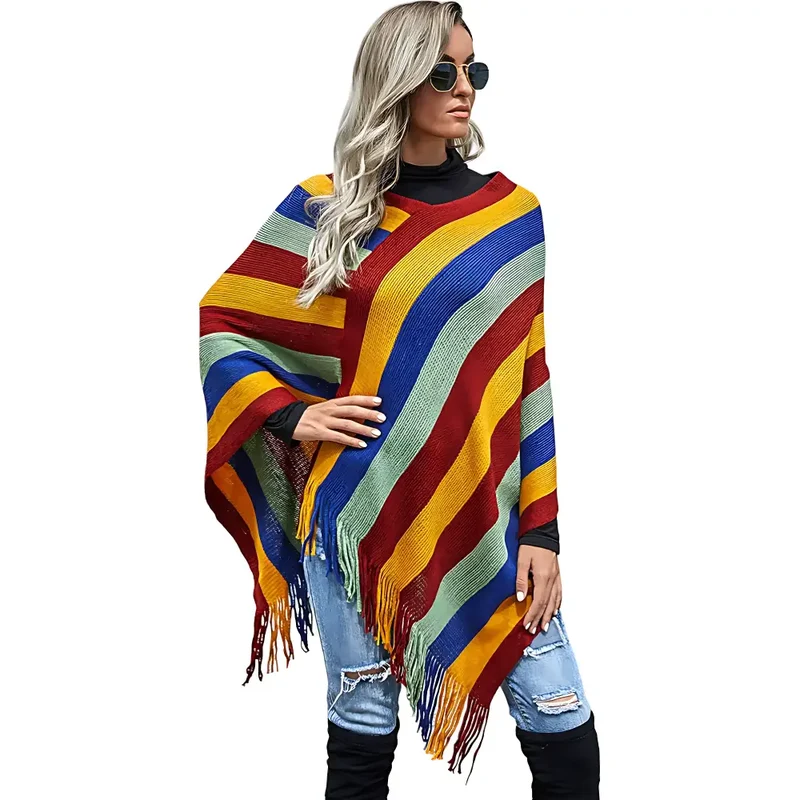 Poncho femme original coloré