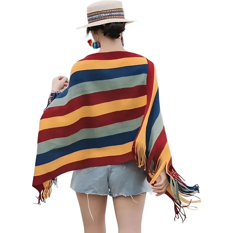 Poncho femme original coloré