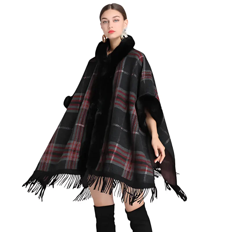 Poncho femme noir chic
