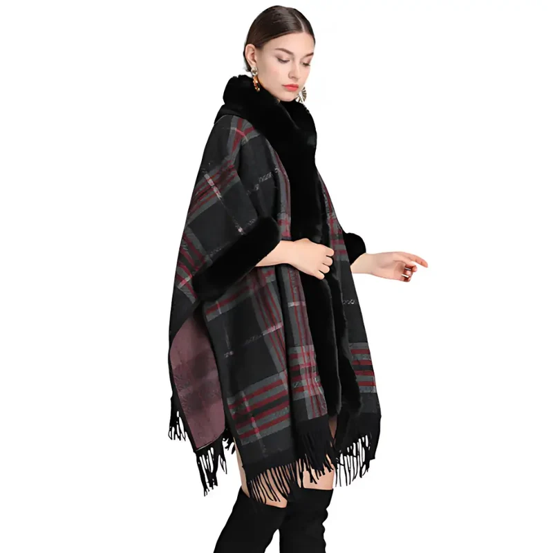 Poncho femme noir chic