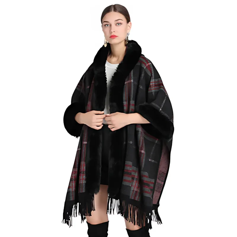 Poncho femme noir chic