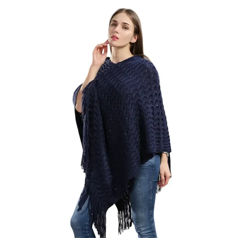 Poncho femme bleu