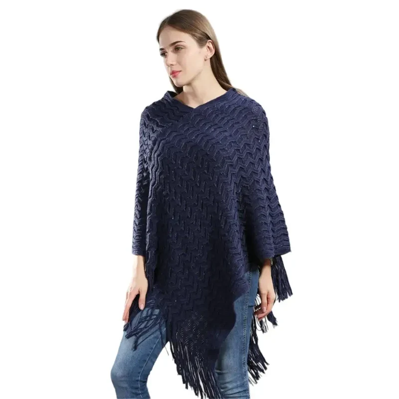 Poncho femme bleu
