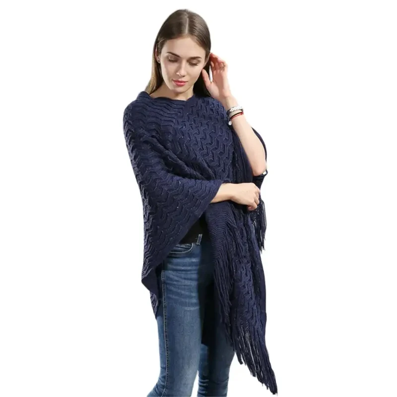 Poncho femme bleu