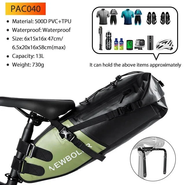 Sacoche de vélo étanche 13L avec stabilisateur pour VTT/ VTC, Gravel "NEWBOLER - PAC040"