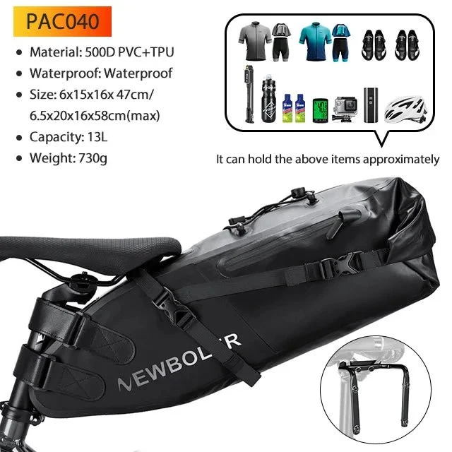 Sacoche de vélo étanche 13L avec stabilisateur pour VTT/ VTC, Gravel "NEWBOLER - PAC040"