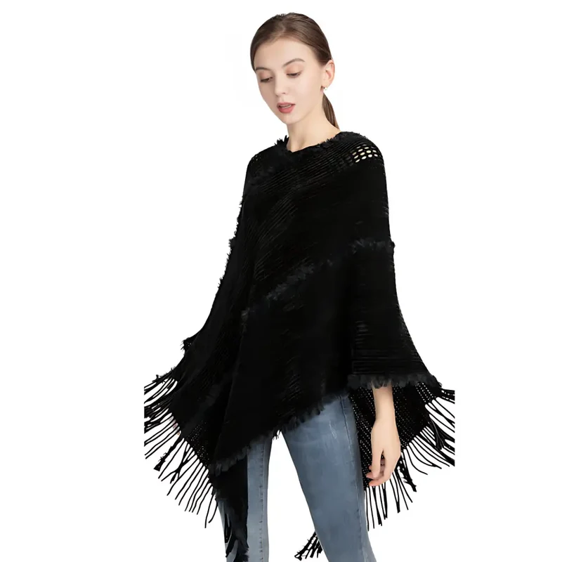 Pull poncho noir femme