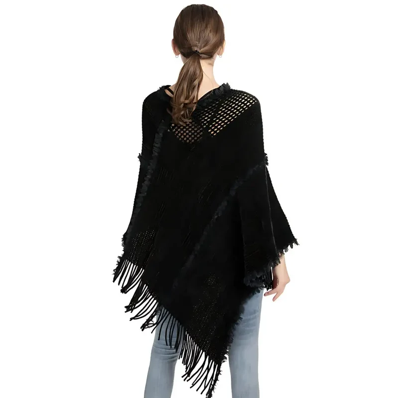 Pull poncho noir femme
