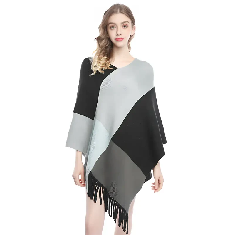Poncho laine femme noir