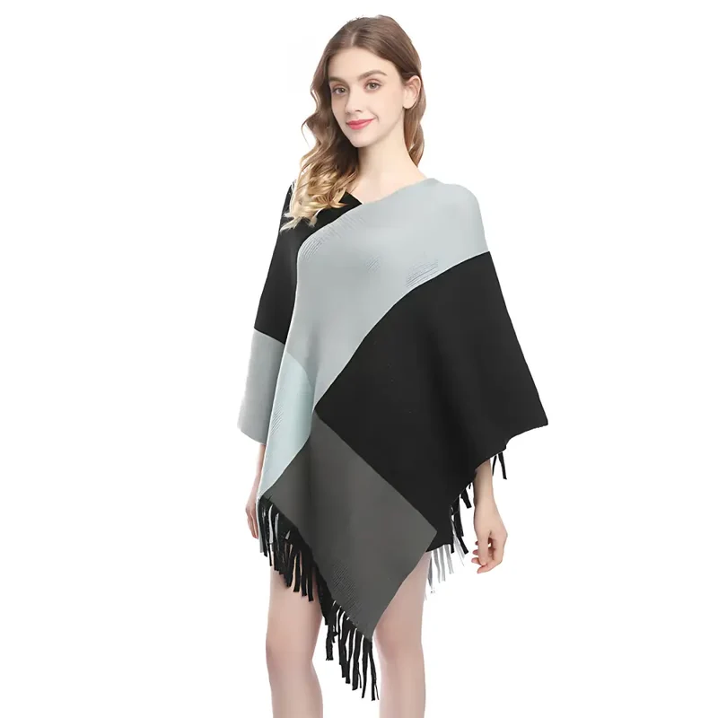 Poncho laine femme noir