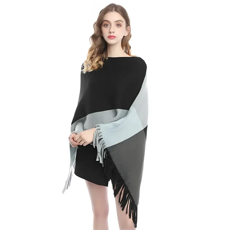 Poncho laine femme noir