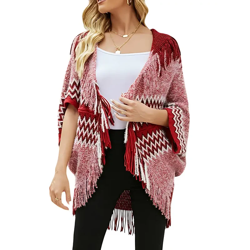 Poncho laine femme rouge