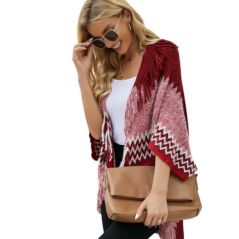 Poncho laine femme rouge