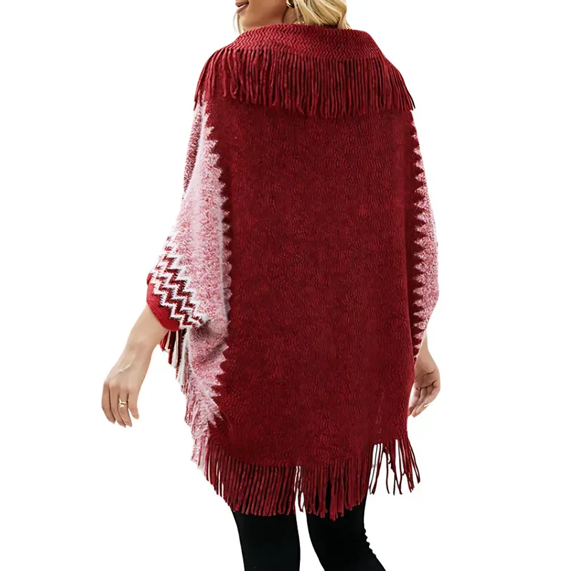 Poncho laine femme rouge